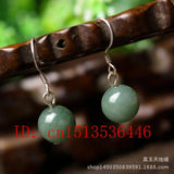 925 Silver Jade Emerald Swing Earrings 10mm Bead Charm Hand-Carved