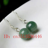 925 Silver Jade Emerald Swing Earrings 10mm Bead Charm Hand-Carved