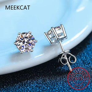 Moissanite Stud Earrings 14K Plated Silver 1ct 2ct 4ct