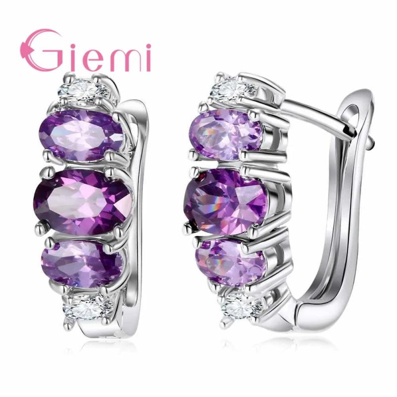 Purple Crystal Stone Earrings with CZ