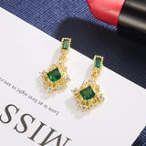 Vintage Emerald Drop Earrings 14K Yellow Gold Jewelry for Women