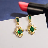 Vintage Emerald Drop Earrings 14K Yellow Gold Jewelry for Women