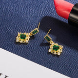 Vintage Emerald Drop Earrings 14K Yellow Gold Jewelry for Women