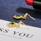 Vintage Emerald Drop Earrings 14K Yellow Gold Jewelry for Women