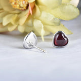Red Garnet Heart Stud Earrings Silver Post Women Christmas Gift