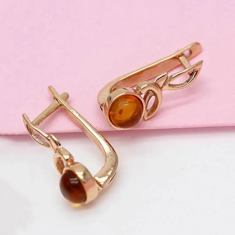 14K Rose Brown Gemstone Earrings for Women