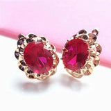 14K Rose Ruby Floral Earrings Wedding Jewelry