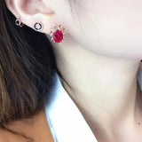 14K Rose Ruby Floral Earrings Wedding Jewelry
