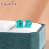 925 Silver Paraiba Tourmaline Stud Earrings Wedding Jewelry Gift