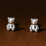 Sterling Silver Mini Bear Stud Earrings for Women