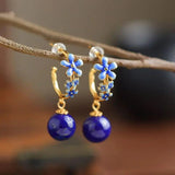 Flower Fresh Earrings Enamel Lapis Bead Earings Pastoral Jewelry