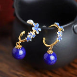 Flower Fresh Earrings Enamel Lapis Bead Earings Pastoral Jewelry