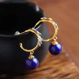 Flower Fresh Earrings Enamel Lapis Bead Earings Pastoral Jewelry