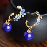 Flower Fresh Earrings Enamel Lapis Bead Earings Pastoral Jewelry