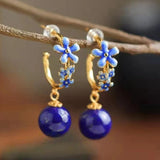 Flower Fresh Earrings Enamel Lapis Bead Earings Pastoral Jewelry