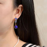 Flower Fresh Earrings Enamel Lapis Bead Earings Pastoral Jewelry
