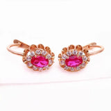 Purple Ruby Flower Earrings 14K Rose Crystal Wedding Jewelry