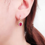 Purple Ruby Flower Earrings 14K Rose Crystal Wedding Jewelry