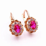Purple Ruby Flower Earrings 14K Rose Crystal Wedding Jewelry