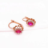 Purple Ruby Flower Earrings 14K Rose Crystal Wedding Jewelry