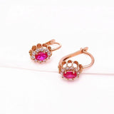 Purple Ruby Flower Earrings 14K Rose Crystal Wedding Jewelry