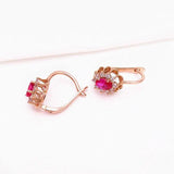 Purple Ruby Flower Earrings 14K Rose Crystal Wedding Jewelry