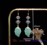 Jade Leaf Earrings Gemstones 925 Silver Charm Women Jewelry Natural Amulets