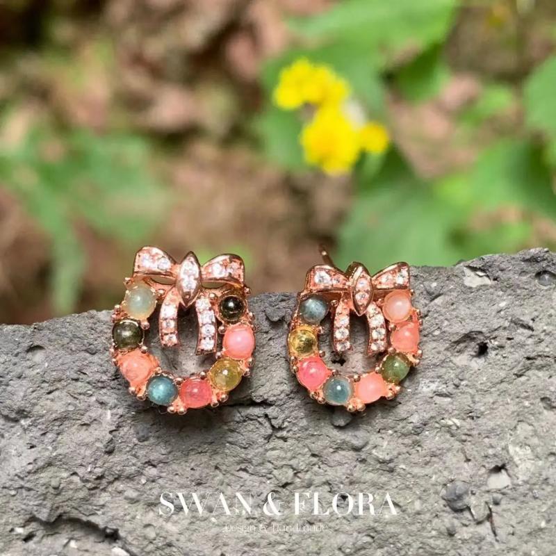 13*12 MM Natural Tourmaline Earrings 925 Silver Stud Earring For Women