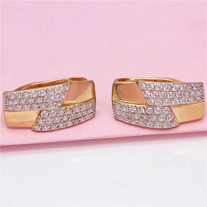 14K Rose Plated Diamond Square Ethnic Style Earrings