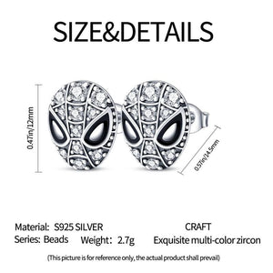 Spider Hero Mask Stud Earrings 925 Sterling Silver Gemstone Heart Wings