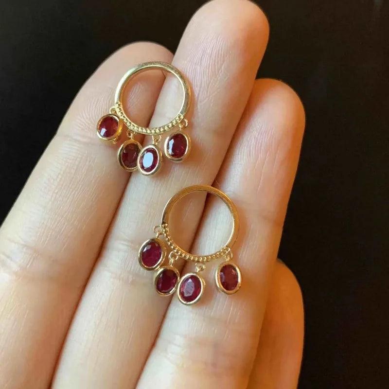 Vintage Red Gemstone Tassel Earrings for Women
