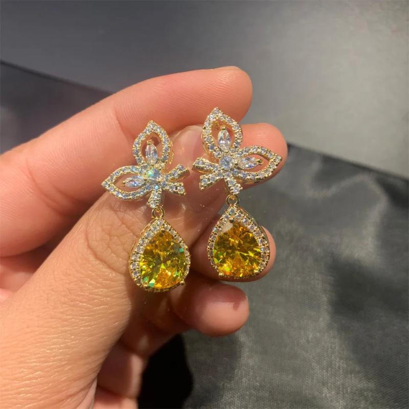 Yellow Gemstone Drop-shaped Wings Earrings 925 Jewelry