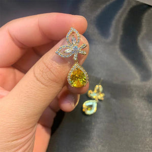 Yellow Gemstone Drop-shaped Wings Earrings 925 Jewelry
