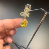 Yellow Gemstone Drop-shaped Wings Earrings 925 Jewelry