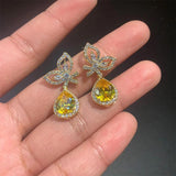 Yellow Gemstone Drop-shaped Wings Earrings 925 Jewelry