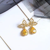 Yellow Gemstone Drop-shaped Wings Earrings 925 Jewelry