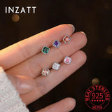 925 Silver Zircon Square Screw Ball Stud Earrings Classic Jewelry