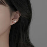 925 Silver Zircon Square Screw Ball Stud Earrings Classic Jewelry