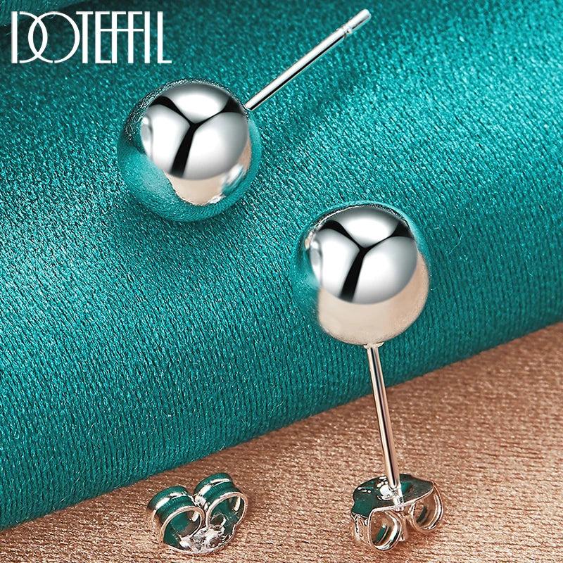 925 Silver 8mm Round Bead Stud Earrings Wedding Jewelry