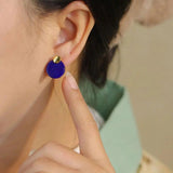 Chinese Style Lapis Lazuli Round Earrings Retro Jewelry
