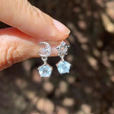 Ocean Topaz 925 Sterling Silver Stud Earrings for Women 1.4ct Pave CZ
