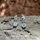 Ocean Topaz 925 Sterling Silver Stud Earrings for Women 1.4ct Pave CZ