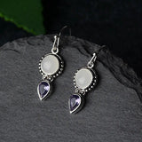 Vintage Thai Silver Moonstone Earrings Water Drop Shape Amethys