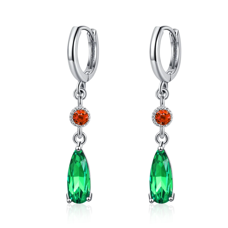 925 Silver Emerald Hoop Earrings CZ Women's Party Gift Jewelry