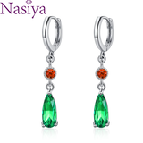925 Silver Emerald Hoop Earrings CZ Women's Party Gift Jewelry