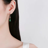 925 Silver Emerald Hoop Earrings CZ Women's Party Gift Jewelry