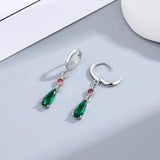 925 Silver Emerald Hoop Earrings CZ Women's Party Gift Jewelry