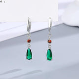 925 Silver Emerald Hoop Earrings CZ Women's Party Gift Jewelry
