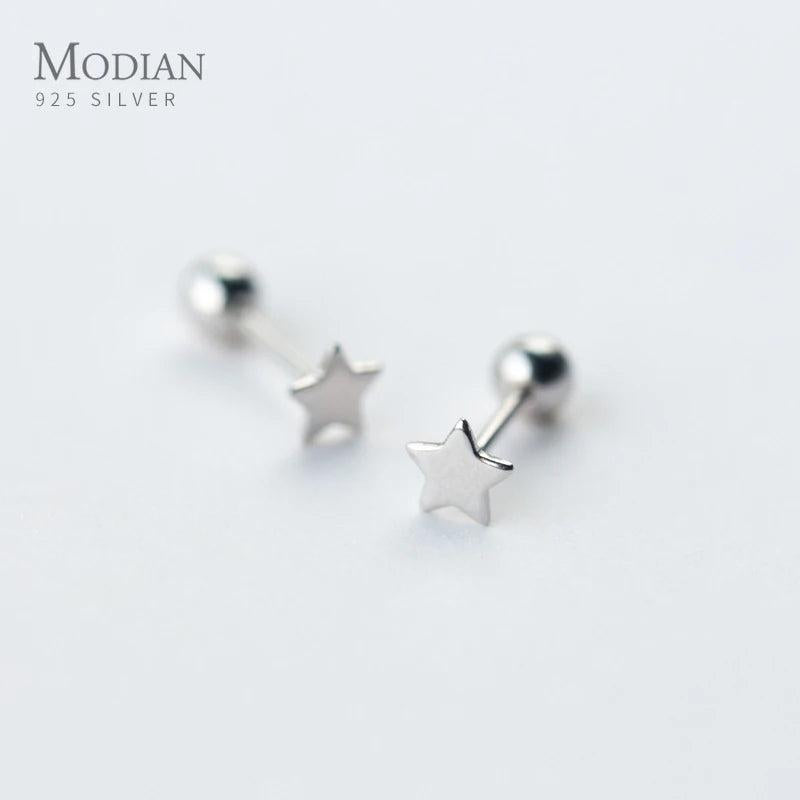 Stars Heart Bead Stud Earrings Fine S925 Silver Jewel