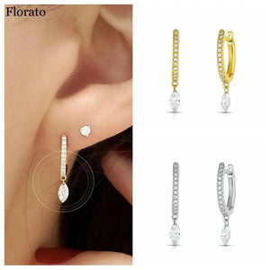 925 Silver Crystal Pendant Hoop Earrings